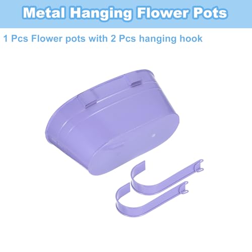 uxcell Rail Planter for Outdoor Plants, 4 Pcs 11" Iron Wall Hanging Planters Fence Railing Balcony Planters with Drainage Holes and Detachable Hooks, Light Purple - color: Purple