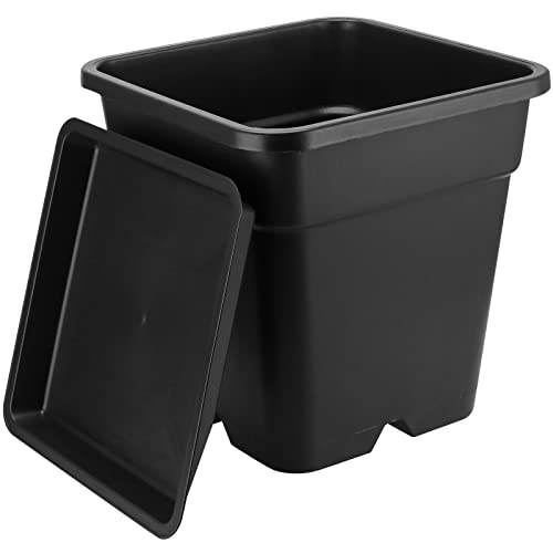 MOUYAT 5 Pack 5 Gallon Large Square Nursery Pots with Saucers, 12 x 12 Inch Black Plastic Plant Nursery Pots Garden Planter for Planting Flowers - color: Black, size: 5 Pack 5 Gallon