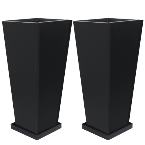 28" Metal Tall Outdoor Planters Set of 2, Durable & Wealtherproof - size: 28" H