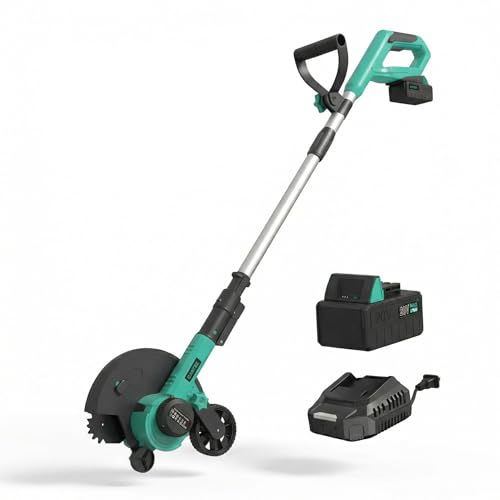 Brushless 20V Cordless Lawn Edger, 9" Electric Edger Lawn Tool with 4.0Ah Battery & Charger, 3 Depth Settings, Adjustable Handle, Dual Wheels Yard Edger for Lawn & Sidewalk