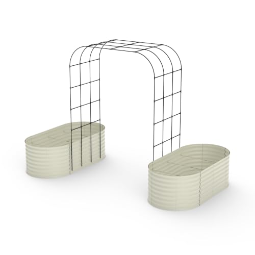 Galvanized Raised Garden Bed with 96" Vertical Arch Trellis, Beige - color: Beige