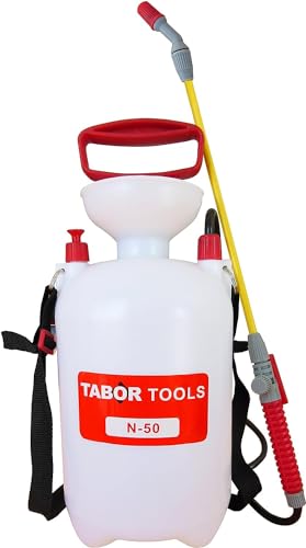TABOR TOOLS 1.3 Gallon sparayer for Lawn and Garden. Pump Pressure with Pressure Relief Valve, Adjustable Shoulder Strap, and Adjustable Wand Nozzle. N50A - size: 1.3 G + wand