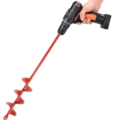 TCBWFY Auger Drill Bit for Planting 1.6x16.5inch Extended Length Garden Auger Spiral Drill Bit for Planting Bulbs Flowers,Post Hole Digger for 3/8”Hex Drill - size: 1.6"x16.5"-Red