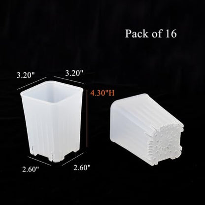 16 Pack 3.20 Inch Small Clear Plastic Square Nursery and Seedling Pot, Deep Transplant Seed Starter Planter with Drain Hole for Germination, Herb, Succulent - color: Clear