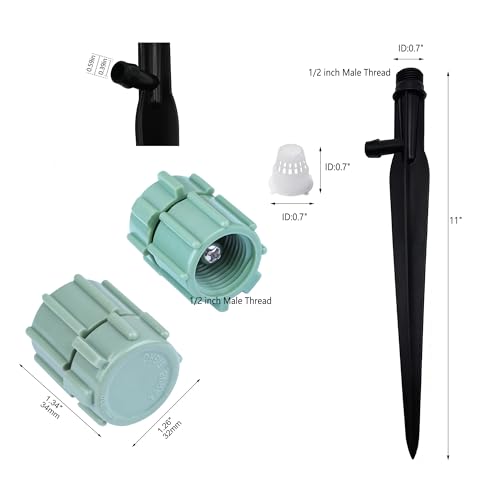 10 Pack Adjustable Bubbler Sprinkler Heads with 11.8in Stake, 360 Degree Micro Irrigation Emitters, Drip System Replacement Sprayer for Lawn Garden Plants Watering