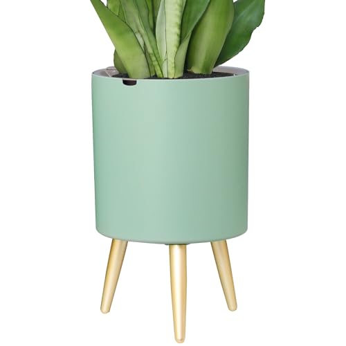 Oliz 7.8 Inch Planter Pot with Metal Craft Legs, Self Watering Planter Pots with Water Shortage Alarm Planter Pot for Indoor Outdoor Modern Planter for Home & Garden (Green) - color: A- Green