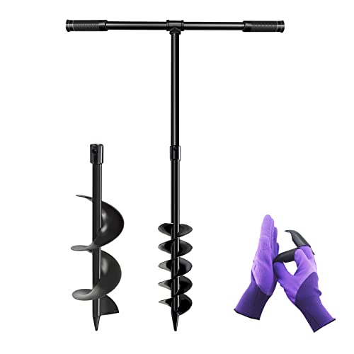 LONGRUN T-Shaped Garden Auger Drill Bit for Planting, Hand Operated Spiral Post Hole Digger, Easy Rapid Planter for Bulbs Flowers, Trees, Seedlings Planting, Bedding, Umbrella Holes-4 & 6x38 Inch Set - color: Super Black, size: 4 Inch & 6 Inch