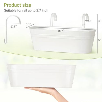 Dahey 15 Inches Railing Planter Box 3 Pcs Metal Hanging Flower Pots, White - color: White