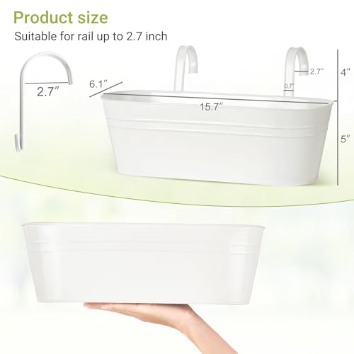 Dahey 15 Inches Railing Planter Box 3 Pcs Metal Hanging Flower Pots, White - color: White