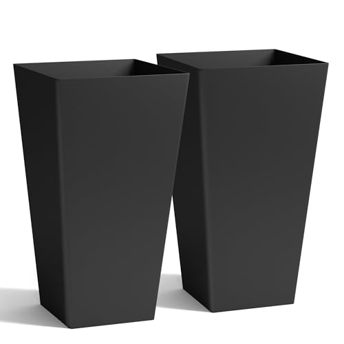 Worth 20" Tall Planters Set of 2, Black Tall Plant Pots for Indoor Outdoor - color: Black