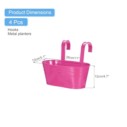 uxcell Rail Planter for Outdoor Plants, 4 Pcs 11" Iron Wall Hanging Planters Fence Railing Balcony Planters with Drainage Holes and Detachable Hooks, Rose Red - color: Rose Red