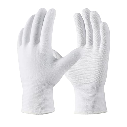 COOLJOB 12 Pairs Cotton Work Gloves with Non-Slip Grip Dots, Breathable Lightweight Gloves for Construction Gardening - color: White (Pack of 12), size: Large