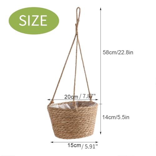 Hanging Planters for Indoor Plants, Hanging Planter with Jute Rope Woven Hanging Flower Pots Hanging Plant Holder Hanging Basket Retro Style Straw Basket for Office Party (1 Pack)