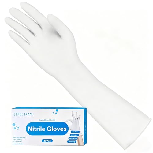 Long Sleeve 15inch Durable Nitrile Disposable Gloves Blue 30PCS - color: White, size: Small