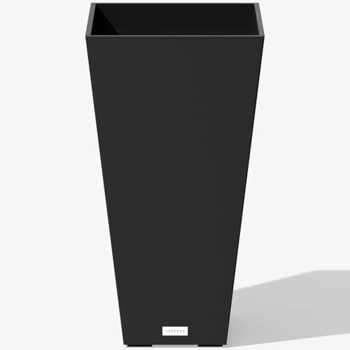 Veradek Pure Series Taper Planter - Tall Tapered Outdoor Planter with Shelf - color: Black, size: 26 inch - 1 pack