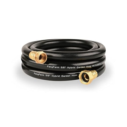 10FT PVC Hybrid Garden Hose, 5/8 in Black Hose, Brass Fittings - size: 10FT ( Male - Female )