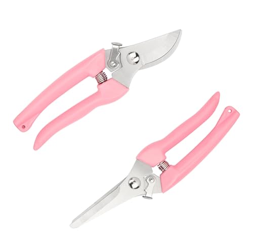2pcs Garden Flower Shears Pruning Shears 6.9 inches Scissors Lightweight Plant Scissors for Cutting Flowers, Trimming Plants, Bonsai, Fruits Picking - style: Pink handle Straight and Bypass
