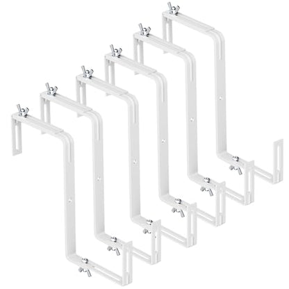 Adjustable Planter Box Brackets,Enhanced Bottom Support,Universal Outdoor Hanging Brackets,Flower Box Brackets for Fence Railings, Windowsill, Patio, Garden,Balcony. (6, White) - color: White