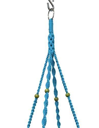 Macrame Plant Hanger & Holder, Hanging Planter 4 Legs Double Deck for 8 inch to 10 inch Two Pots Indoor Outdoor Hanging Planter Cotton Rope 67 Inch with Metal Ring (Cotton-Turquoise) - color: Turquoise