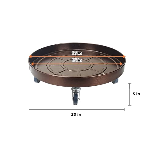 16 Inch Heavy Duty Plant Stand on Wheels, Round Plant Caddy with Wheels for Indoor & Outdoor Use, Metal Rolling Tray for Potted and Small Furniture (Copper 2 Pcs) - color: Copper2-16IN