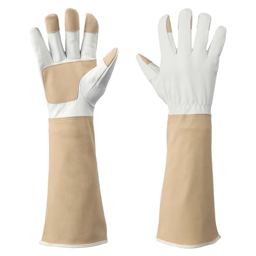 Long Gardening Gloves Men & Women Breathable Cowhide Leather Rose Pruning Thorn Proof Durable Heavy Duty - size: X-Large