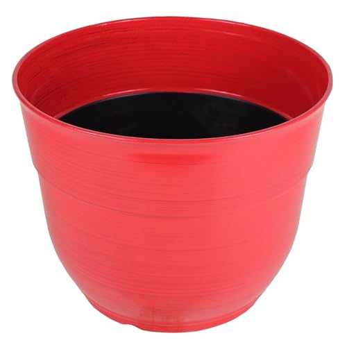 Garden Elements Indoor/Outdoor Glazed Brushed Happy Plastic Planter, Large, Bright Red, 15" - color: Bright Red