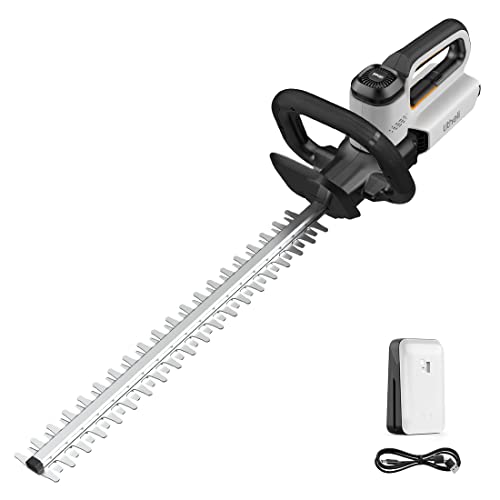 Litheli 20V Cordless Hedge Trimmer, 20" Dual-Action (0.8" Cut), 5.6 lbs Lightweight Bush & Shrub Trimmer, 180° D-Handle, High Carbon Steel Blade, 2.0Ah Battery & Cable Incl. for Yard & Garden - color: White