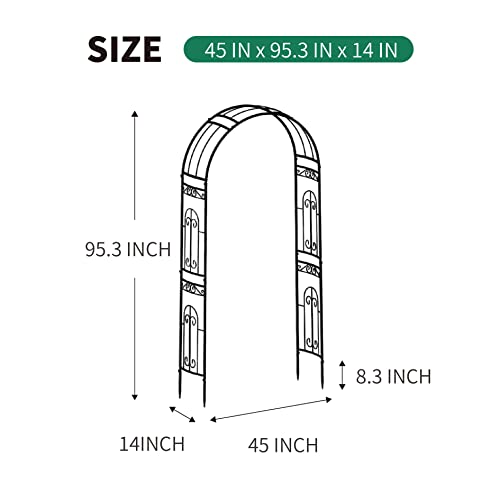 Metal Garden Arbor Wedding Arch 95.3" H x 45" W, Heavy Duty Rustproof Iron Pergola Trellis for Climbing Plants Outdoor Garden Patio Pathway Lawn Ceremony Party Decoration