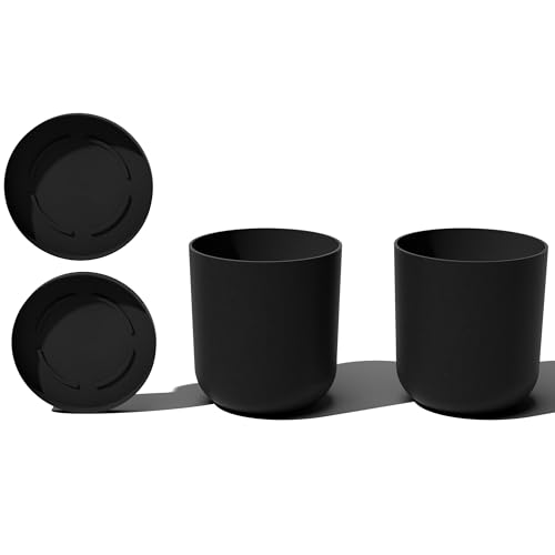 Veradek Mason Series Lima Planter & Drip Tray - Large Round Outdoor Planter - color: Black, size: 20 inches - 2 Pack with Saucers