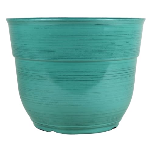 Garden Elements Indoor/Outdoor Glazed Brushed Happy Plastic Planter, Large, Dark Aqua, 15" - color: Dark Aqua