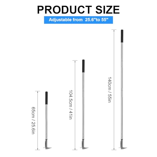 BARAYSTUS Crack Weeder, Stainless Steel Manual Crevice Weeding Tool, Long Handle Weed Grabber Remover, L-Shaped Manual Weeder Puller, Durable Crevice Weeding Tool for Sidewalk Garden Patio Lawn - size: Adjustable Length (25.6"/41"/55")