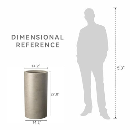 Kante Large Round Column Weathered Concrete Planter 27.8" Tall, Outdoor - color: Weathered Concrete, size: 27.8“h