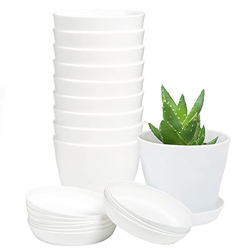 TDHDIKE 10 Pcs Plastic Planters Indoor Flower Plant Pots (White) - color: White