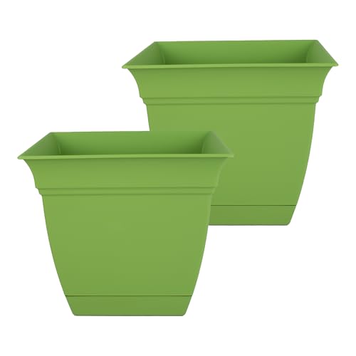 The HC Companies Eclipse Square Planter Pot, 12 Inch, Peridot Green, 2-Pack - color: Peridot Green, size: 12", style: Pack of 2