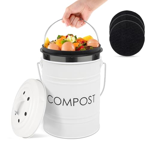 MUMTOP Compost Bin for Kitchen Countertop,1.3 Gal Metal Compost Container - color: White