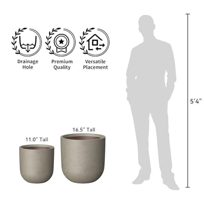 Kante Large Round Capsule Weathered Concrete Planter 16.5" Dia, Outdoor - color: Weathered Concrete, size: 16.5"Dia x 16.5"H