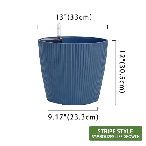Dexceder 13x12 Self Watering Planters Indoor (2 Pack, Deep Blue) - color: Deep Blue, size: 13x12