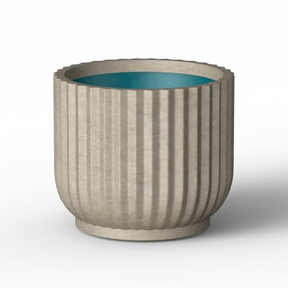 Kante Weathered Concrete Planter 14" Dia All-Weather Round Accent Pot - color: Weathered Concrete With Green Interior, size: 14"Dia x 11.8"H