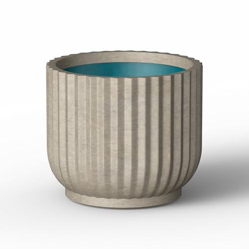 Kante Weathered Concrete Planter 14" Dia All-Weather Round Accent Pot - color: Weathered Concrete With Green Interior, size: 14"Dia x 11.8"H