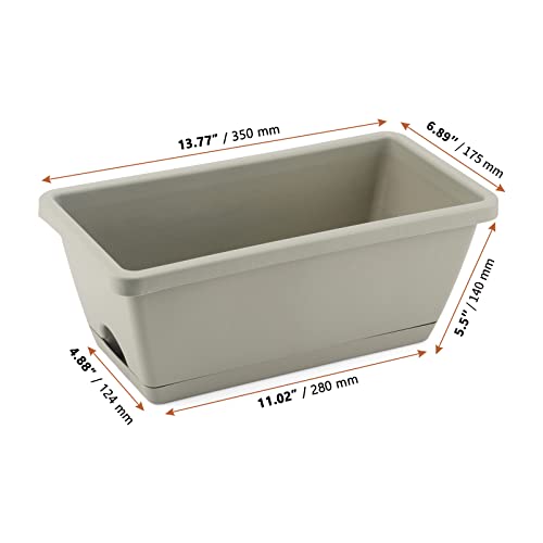 LEXININ 6 Pack 14 Inch Plastic Rectangular Window Planter Box, Window Vegetable Planter Box with Trays, Rectangular Flower Pots for Windowsill, Garden, Balcony, Patio, Grey