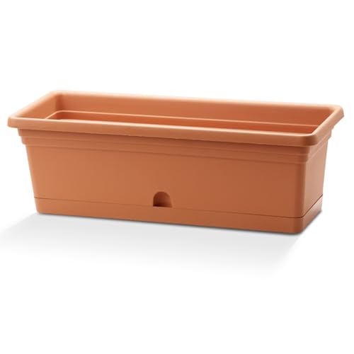 Crescent Garden in/Outdoor Emma Rectangle Plastic Flower Pot Terracotta Colored Planter, 16 Inches - color: Terracotta