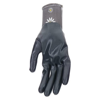 Mud Grip Women's Daisy Printed Polyester Shell and Flat Nitrile Coated Palm Gardening Gloves, - color: Gray, size: Small/Medium (Pack of 1)