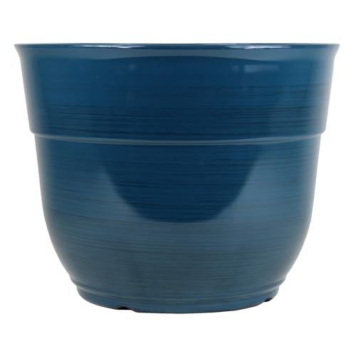 Garden Elements Indoor/Outdoor Glazed Brushed Happy Plastic Planter, Large, Dark Teal, 15" - color: Dark Teal