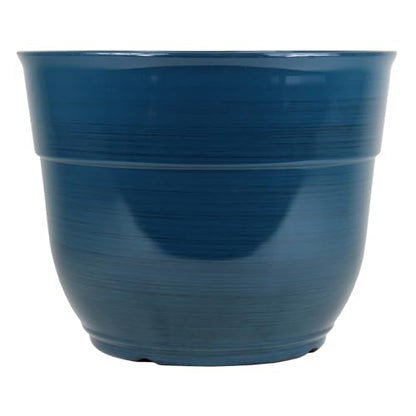 Garden Elements Indoor/Outdoor Glazed Brushed Happy Plastic Planter, Large, Dark Teal, 15" - color: Dark Teal