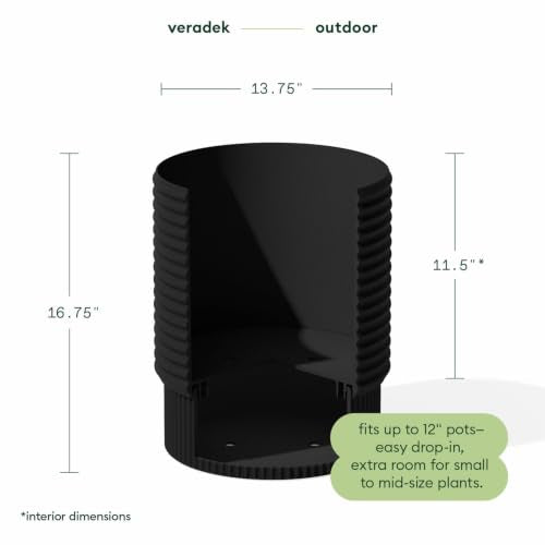 Veradek Mod Series Medium Planter - Round Outdoor Planter with Shelf - color: Black, size: 17 inch - 2 Pack