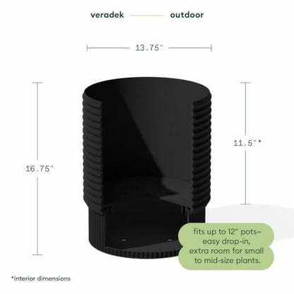 Veradek Mod Series Medium Planter - Round Outdoor Planter with Shelf - color: Black, size: 17 inch - 2 Pack