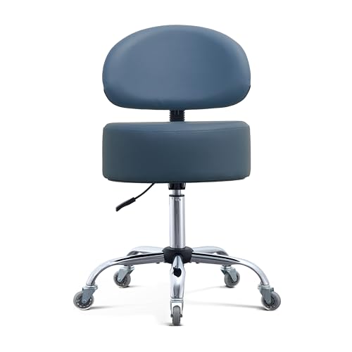 Ergonomic Rolling Drafting Stool with Backrest Lumbar Support - color: Blue, style: Classic