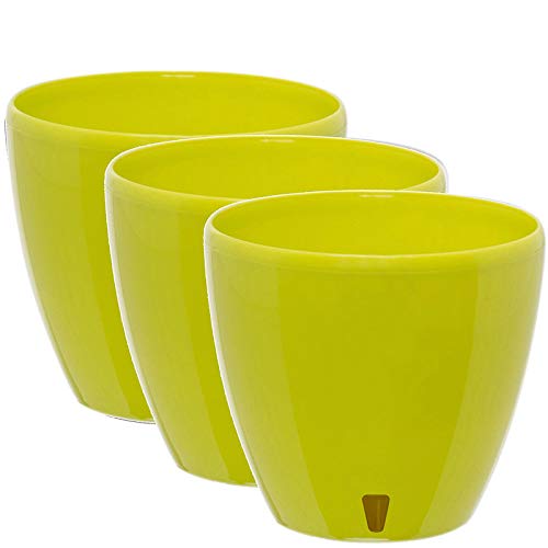 Gardenera 6.7" Deco Self Watering Pots for Indoor Plants in Lime (Set of 3) - Decorative Flower Pot with Water Level Indicator and Drainage Cartridge for All House Plants, Flowers and Herbs - color: Lime - Set of 3, size: 6.7 Inch
