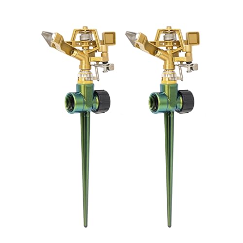 RESTMO 2 Pack All-Metal Impact Sprinkler Head on Sturdy Spike Base - color: Green