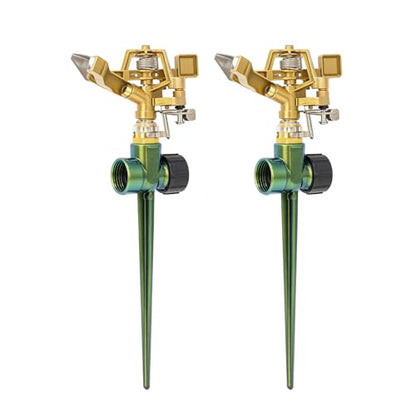 RESTMO 2 Pack All-Metal Impact Sprinkler Head on Sturdy Spike Base - color: Green
